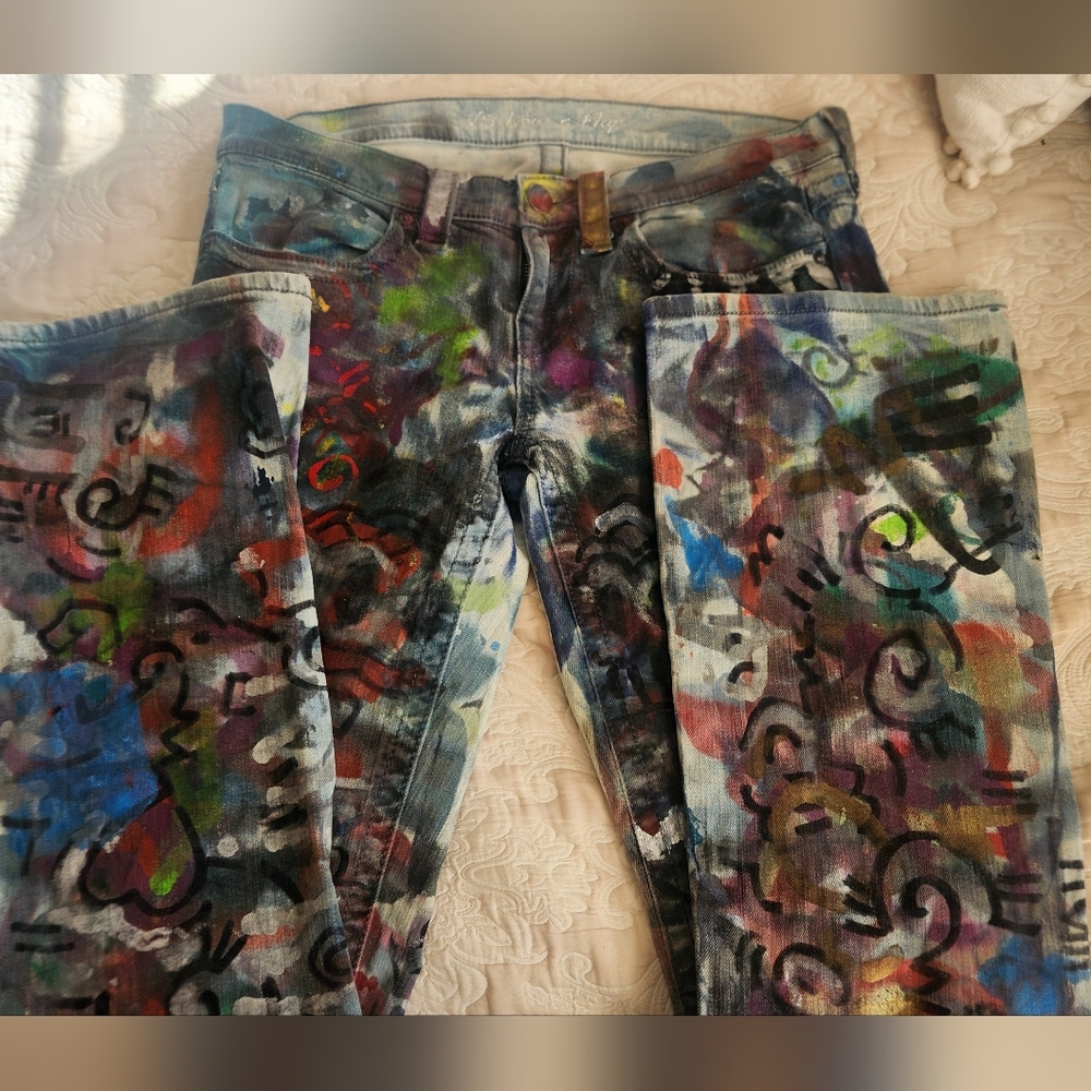 Handpainted Colorful Graffiti Art Jeans.